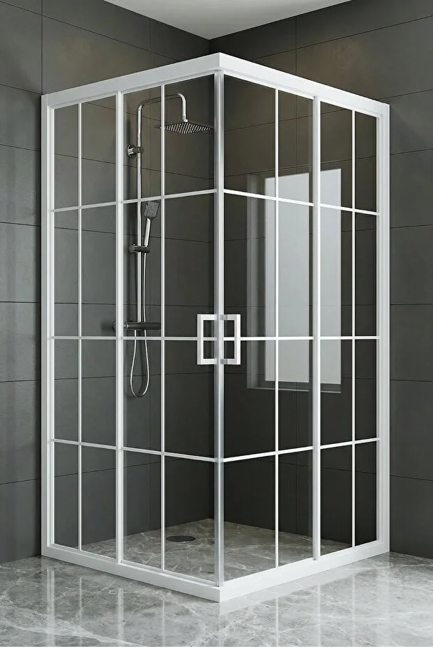 Duşakabin Kare 5mm Şeffaf Beyaz Çizgi Yükseklik 190 cm